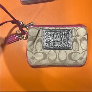 Coach Signature Wristlet with Pink Trim